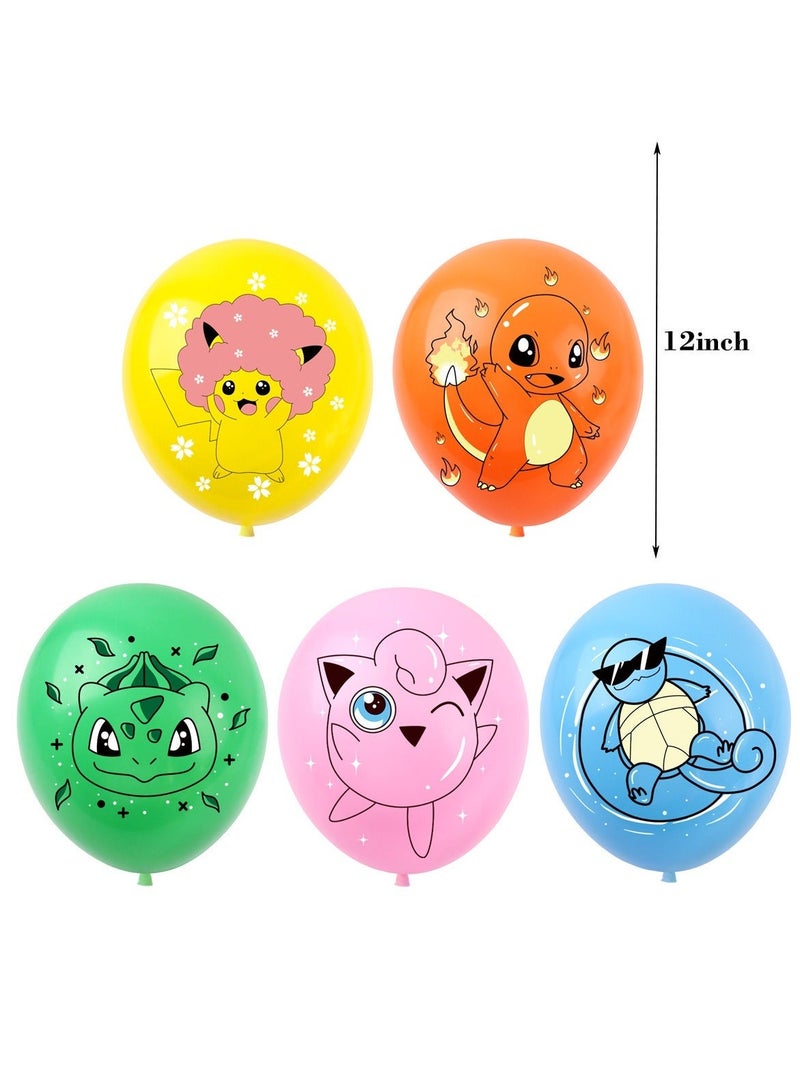 مجموعة بالونات حفلات ملونة برسومات كرتونية مع لافتة عيد ميلاد وزينة للكيك - ديكور بيكاتشو وأصدقائه لحفلات الأطفال الداخلية والخارجية - Image 4